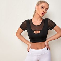 с разрезом Одноцветный Спортивные футболки Shein