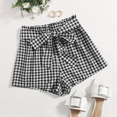 Пояс Клетка Повседневный Шорты Shein