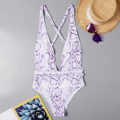 Слитный купальник из змеиной кожи с глубоким вырезом Shein