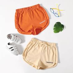 2шт шорты с текстовым принтом для девочек Shein