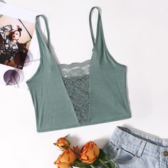 Короткий топ с кружевной вставкой Shein