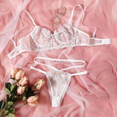Комплект сетчатого нижнего белья на косточках с вышивкой Shein