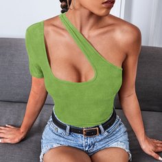Однотонное асимметрическое боди с вырезом Shein