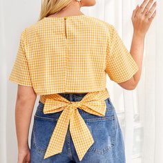 Топ размера плюс в клетку с узлом сзади Shein