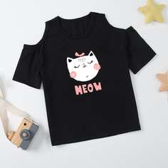 Футболка с оригинальным принтом и вырезами на плечах для девочек Shein