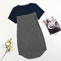 Платье размера плюс с полосками Shein