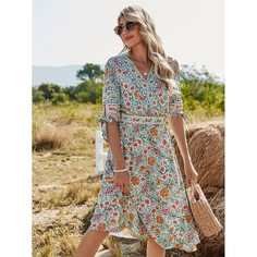 узел Цветочный принт Бохо Платье Shein