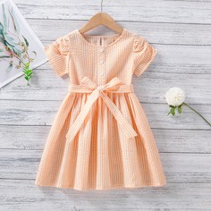 с поясом Полосатый Повседневный Платья для девочек Shein