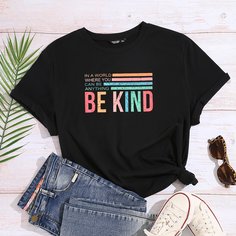 Лозунг Повседневный Футболка размера плюс Shein
