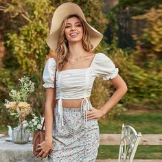 на кулиске Одноцветный Бохо Блузы Shein