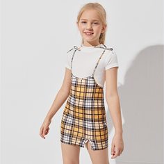 узел в клетку Повседневный Платья для девочек Shein