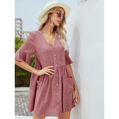 Платье с пуговицами и принтом Shein