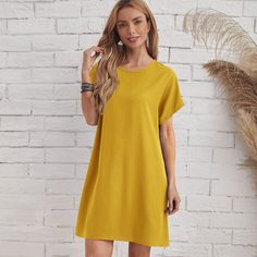Однотонное платье с оригинальным рукавом Shein
