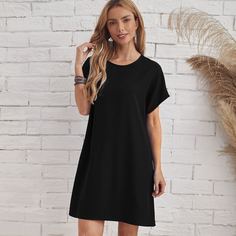 Однотонное платье с оригинальным рукавом Shein