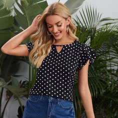 Топ с вырезом замочная скважина в горошек Shein