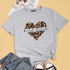 Леопардовый Повседневный Футболки Shein