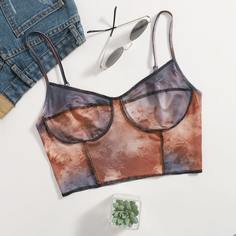 Короткий топ на бретелях с принтом тай дай Shein