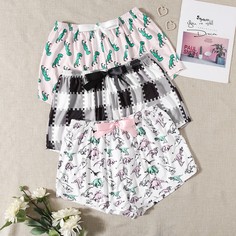 3шт шорты для сна с бантом Shein