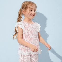 Топ с вышивкой петельки и кружевной отделкой для девочек Shein