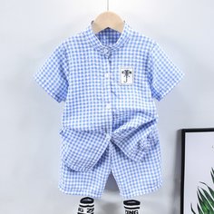 Шорты и рубашка на пуговицах в клетку для мальчиков Shein
