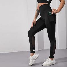 Контрастная сетка Полосатый Спортивные леггинсы Shein