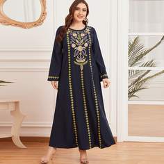 Вышивка Цветочный Повседневный Платья размер плюс Shein