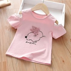 Бант С карикатурой Повседневный Футболки для маленьких девочек Shein