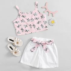 Пояс Со цветочками Бохо Комплект из двух предметов для девочек Shein