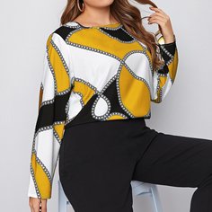 Контрастная блузка размера плюс с принтом цепочки Shein