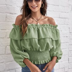 Блуза с открытыми плечами и оборками Shein