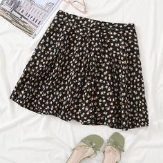 Юбка с цветочным принтом и молнией сзади Shein