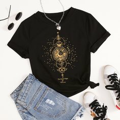 Лозунг Повседневный Футболка размера плюс Shein