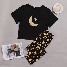 Принт космос милый Пижама Shein