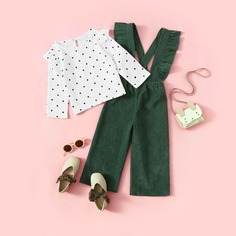Комбинезон и блуза в горошек для девочек Shein