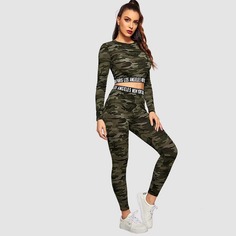 Камуфляжная короткая футболка и леггинсы комплект Shein