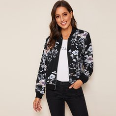 Цветочная куртка-бомбер на молнии Shein