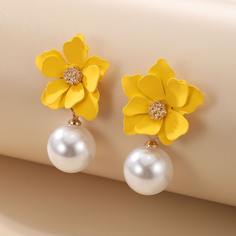 Серьги-подвески в форме цветка с жемчугом 1 пара Shein
