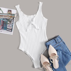 Вязаное боди с узлом и оригинальным краем Shein