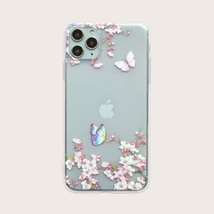 Прозрачный чехол для iPhone с цветочным принтом 1ш Shein