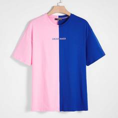 Мужская двухцветная футболка с вышивкой Shein