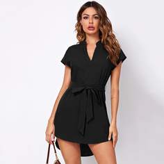 Асимметричное платье с поясом Shein