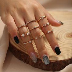 9шт кольцо с декором звезды и стразами Shein