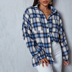Пальто в клетку с карманом Shein
