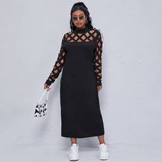 Полый Одноцветный Повседневный Платья размер плюс Shein