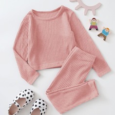 Однотонная трикотажная футболка и брюки для девочек Shein
