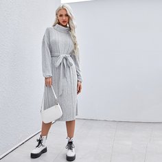 с поясом Одноцветный Повседневный Платья Shein