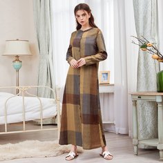 Пуговица Клетка Повседневный Платье Shein