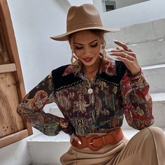 Пуговица Пейсли Бохо Блузы Shein