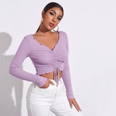 Однотонная футболка на кулиске со сборкой Shein