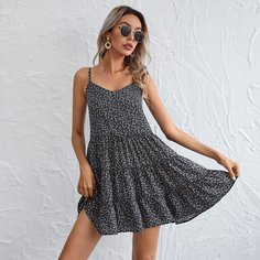 С оборками цветочный Бохо Платье Shein